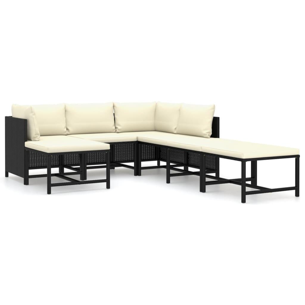 7-tlg. Garten-Lounge-Set mit Kissen Poly Rattan Schwarz - Pazzar.ch