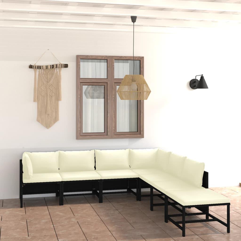 7-tlg. Garten-Lounge-Set mit Kissen Poly Rattan Schwarz - Pazzar.ch