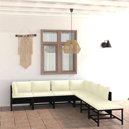 7-tlg. Garten-Lounge-Set mit Kissen Poly Rattan Schwarz - Pazzar.ch
