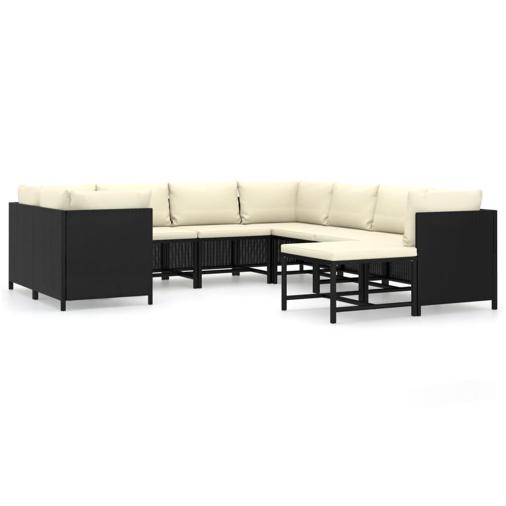 9-tlg. Garten-Lounge-Set mit Kissen Poly Rattan Schwarz - Pazzar.ch
