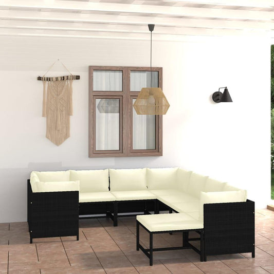 9-tlg. Garten-Lounge-Set mit Kissen Poly Rattan Schwarz - Pazzar.ch