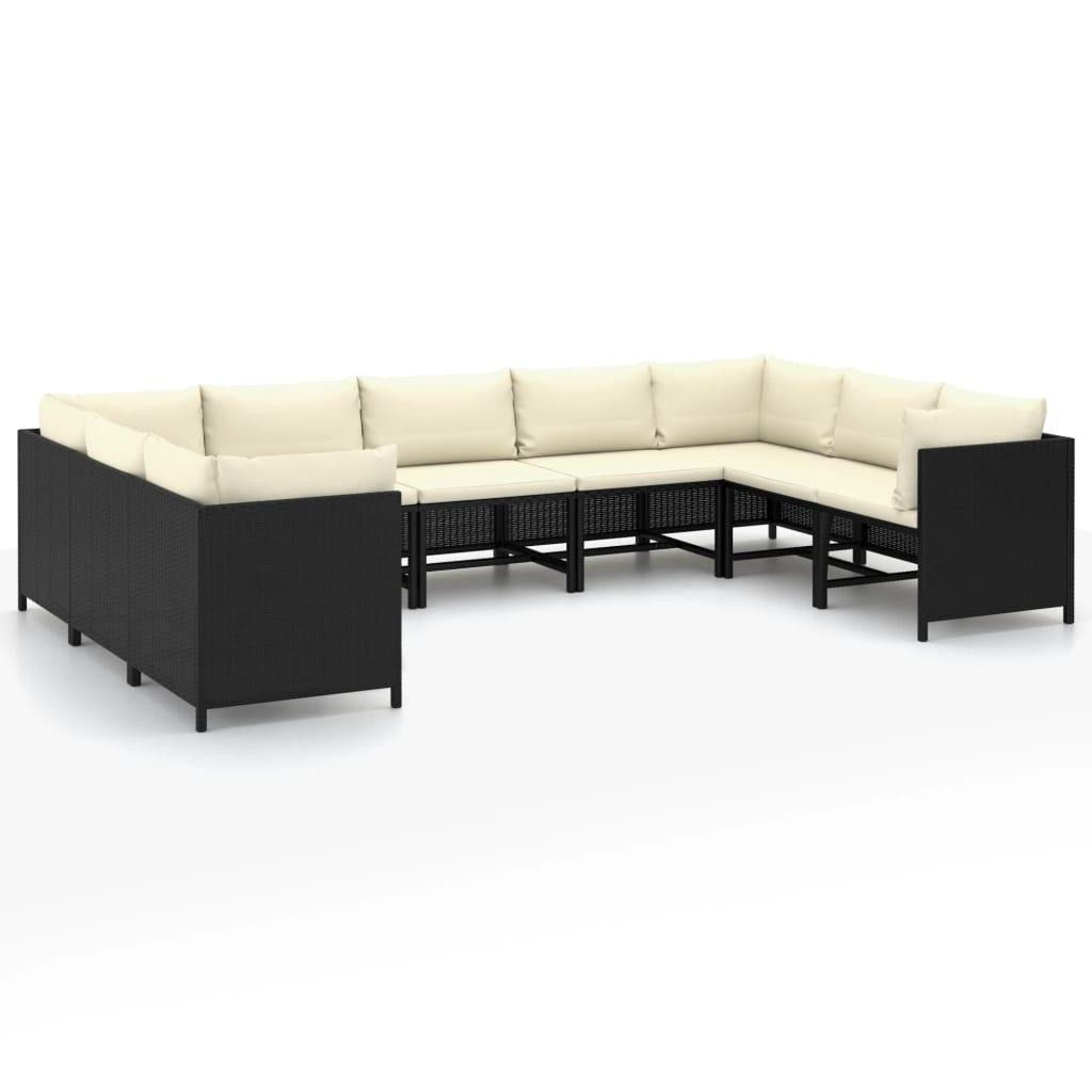 9-tlg. Garten-Lounge-Set mit Kissen Poly Rattan Schwarz - Pazzar.ch