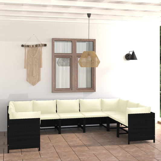 9-tlg. Garten-Lounge-Set mit Kissen Poly Rattan Schwarz - Pazzar.ch