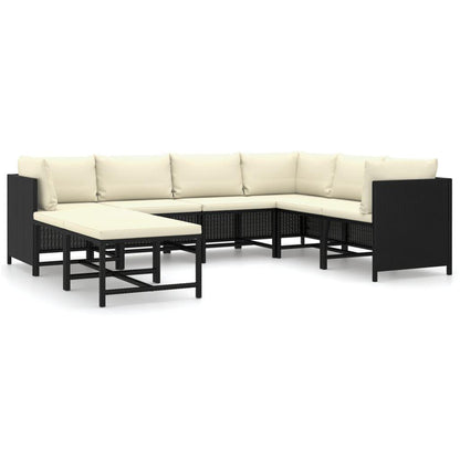 8-tlg. Garten-Lounge-Set mit Kissen Poly Rattan Schwarz - Pazzar.ch