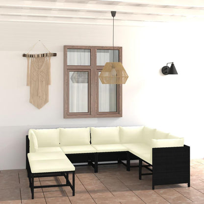 8-tlg. Garten-Lounge-Set mit Kissen Poly Rattan Schwarz - Pazzar.ch