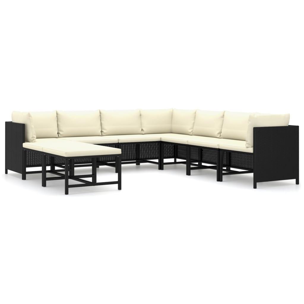 9-tlg. Garten-Lounge-Set mit Kissen Poly Rattan Schwarz - Pazzar.ch