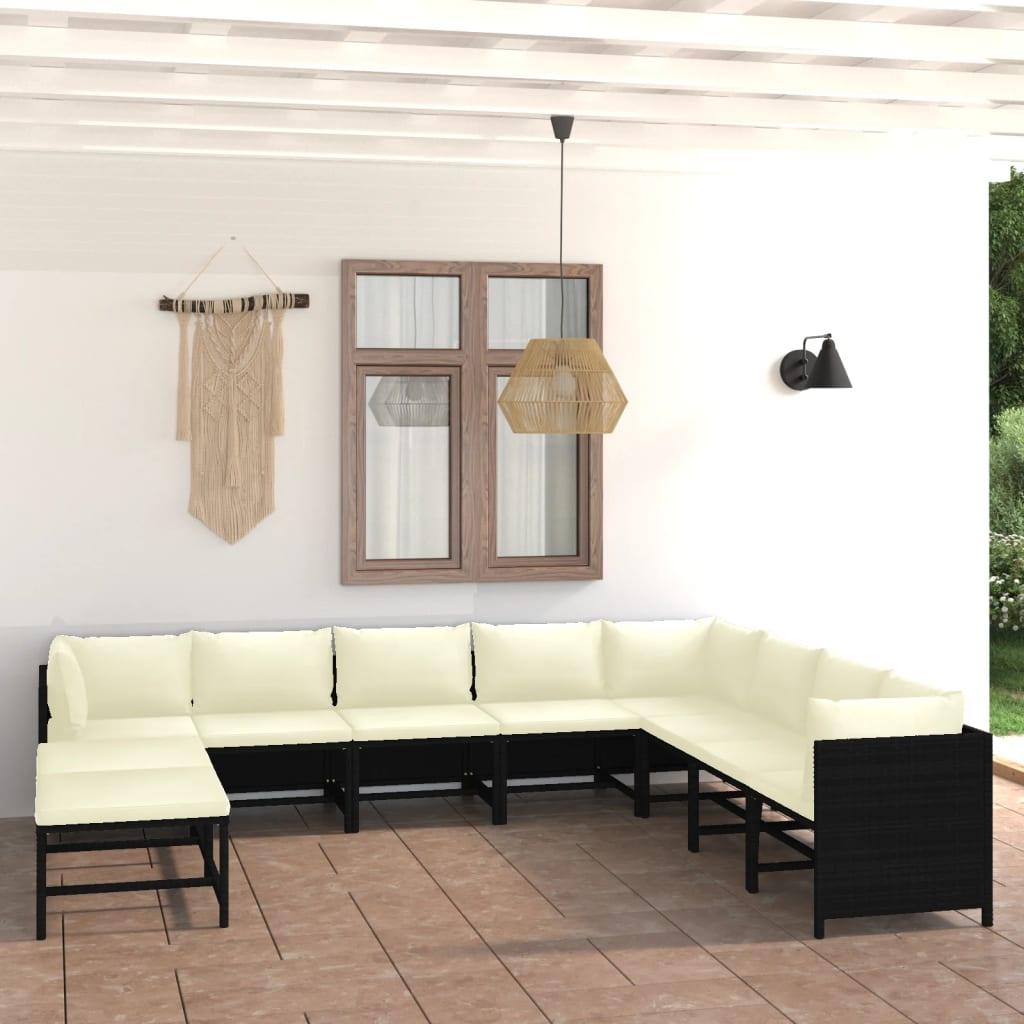9-tlg. Garten-Lounge-Set mit Kissen Poly Rattan Schwarz - Pazzar.ch