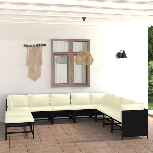 9-tlg. Garten-Lounge-Set mit Kissen Poly Rattan Schwarz - Pazzar.ch