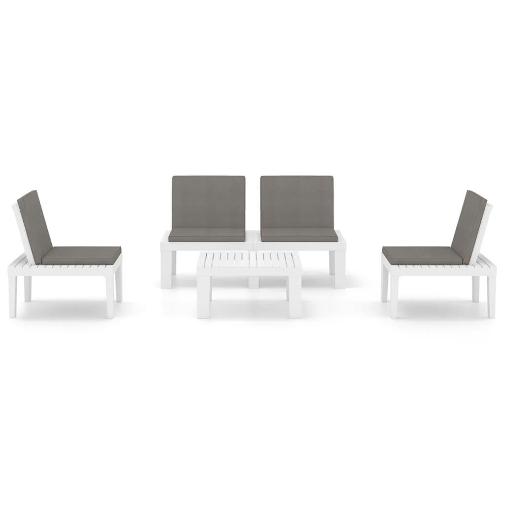 4-tlg. Garten-Lounge-Set mit Kissen Kunststoff Weiß - Pazzar.ch