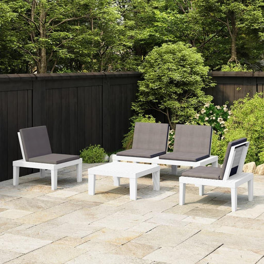 4-tlg. Garten-Lounge-Set mit Kissen Kunststoff Weiß - Pazzar.ch