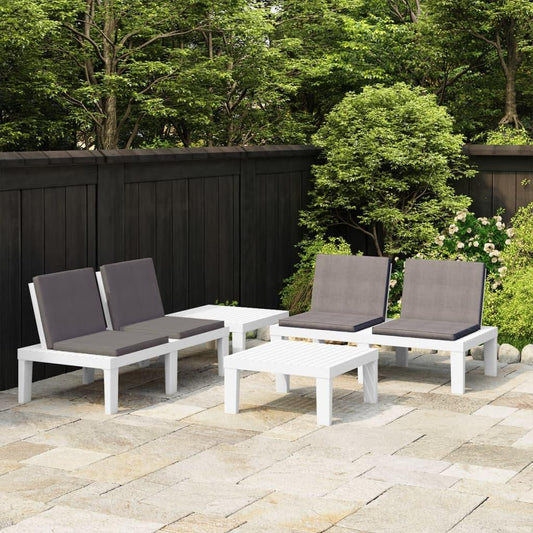 4-tlg. Garten-Lounge-Set mit Auflagen Kunststoff Weiß - Pazzar.ch