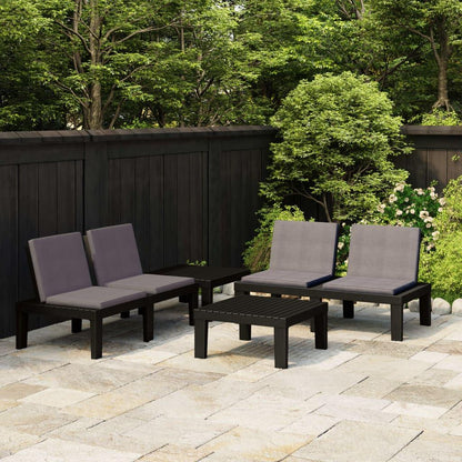 4-tlg. Garten-Lounge-Set mit Auflagen Kunststoff Grau - Pazzar.ch