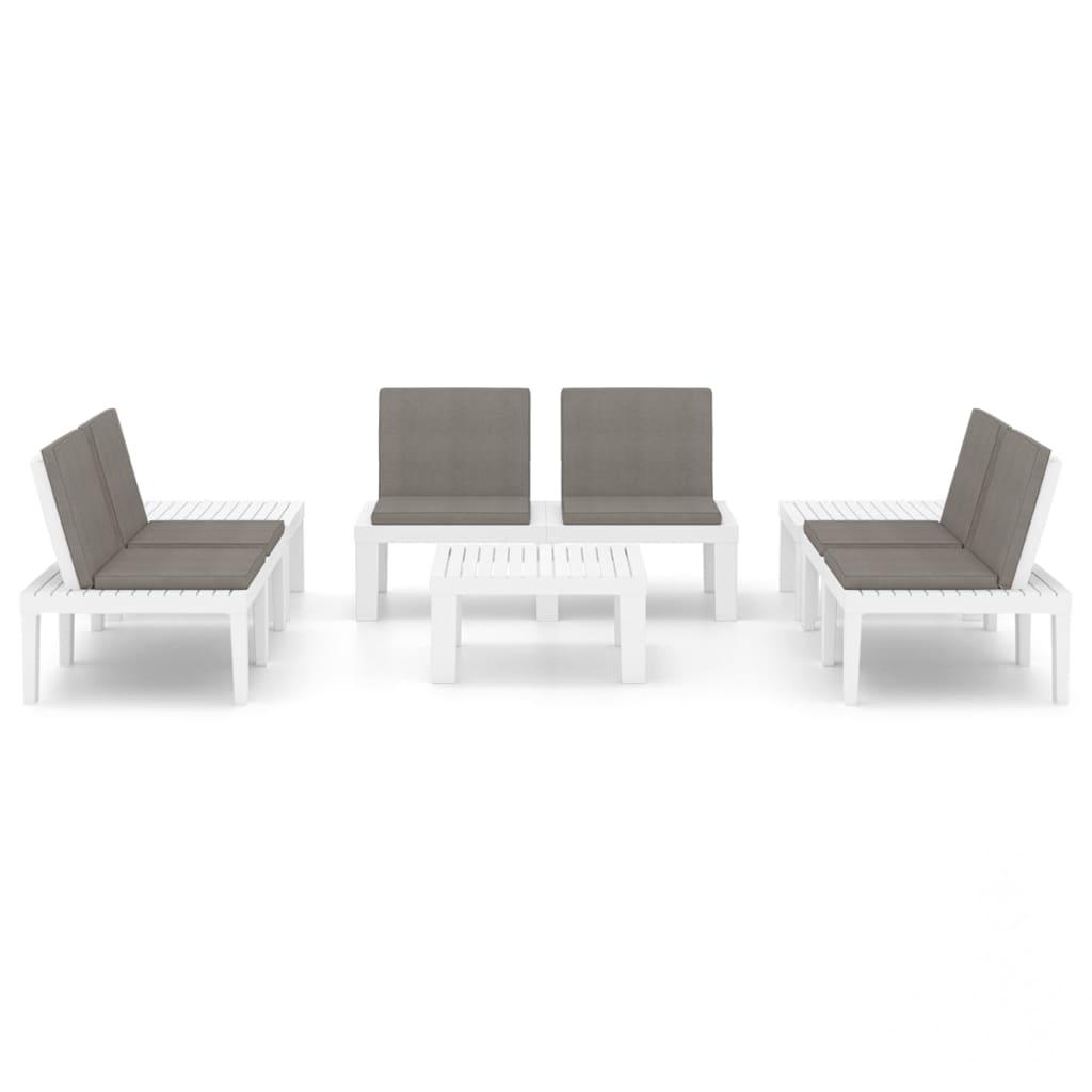 6-tlg. Garten-Lounge-Set mit Auflagen Kunststoff Weiß
