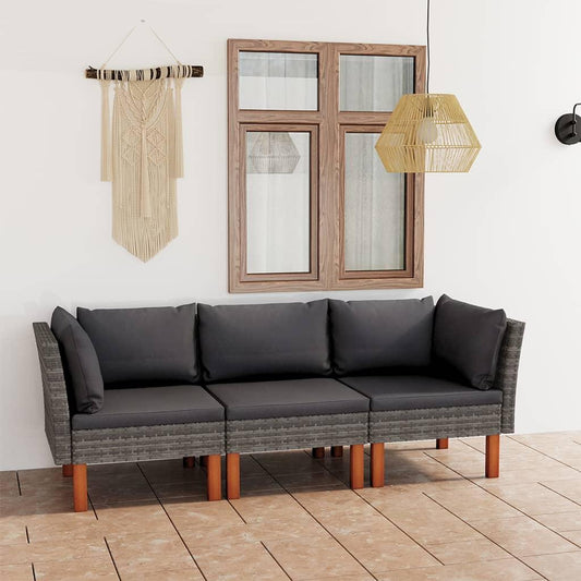 3-Sitzer-Gartensofa mit Kissen Grau Poly Rattan - Pazzar.ch