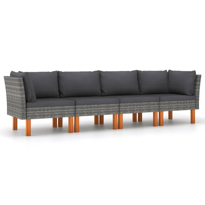 4-Sitzer-Gartensofa mit Kissen Grau Poly Rattan - Pazzar.ch