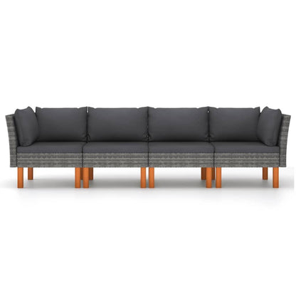 4-Sitzer-Gartensofa mit Kissen Grau Poly Rattan - Pazzar.ch