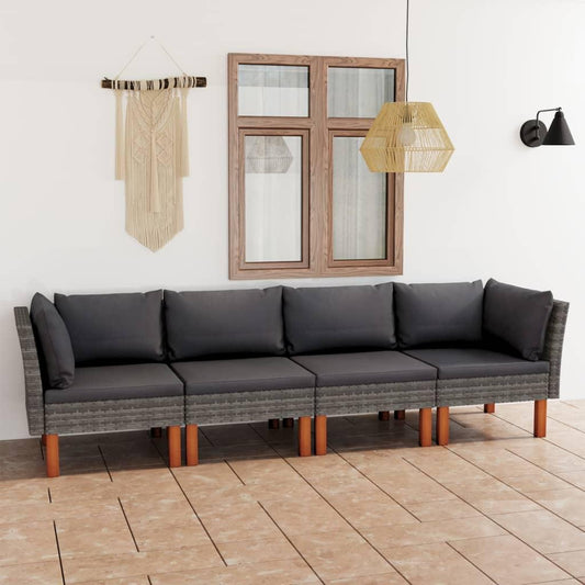 4-Sitzer-Gartensofa mit Kissen Grau Poly Rattan - Pazzar.ch