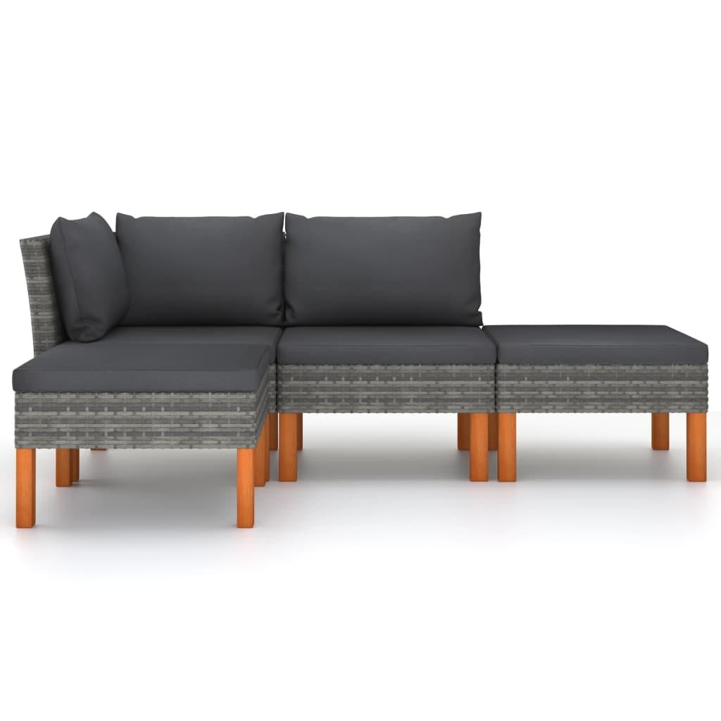 4-tlg. Garten-Lounge-Set mit Kissen Poly Rattan Grau - Pazzar.ch