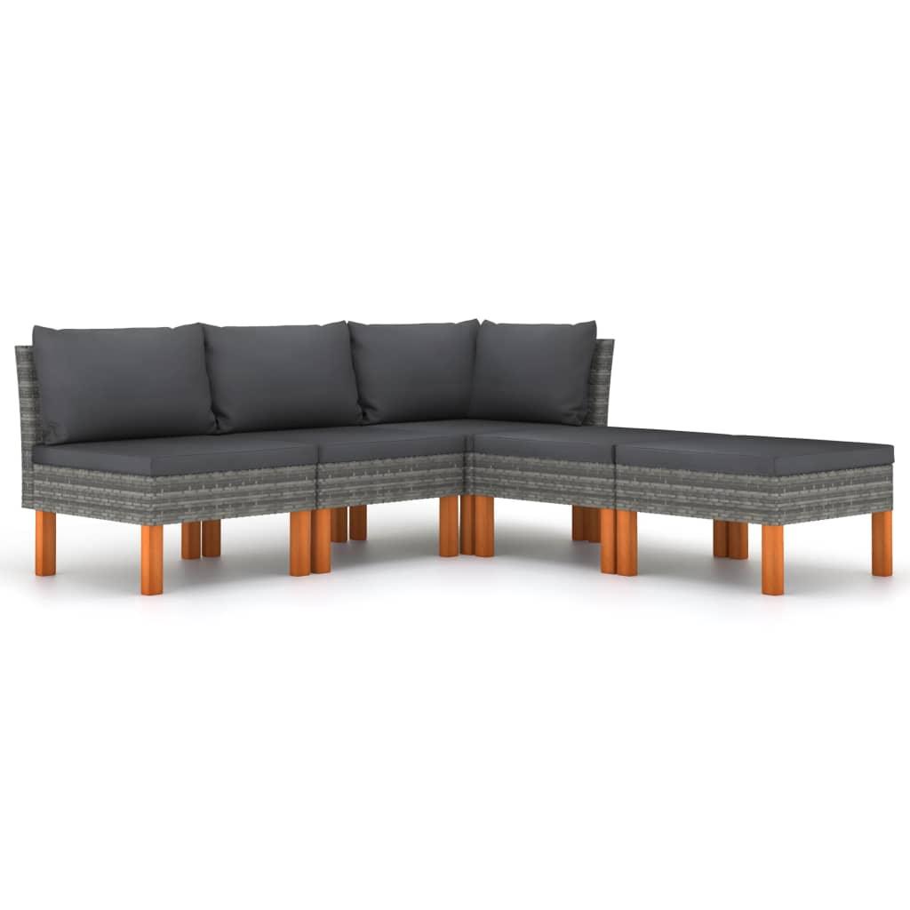 5-tlg. Garten-Lounge-Set mit Kissen Poly Rattan Grau - Pazzar.ch