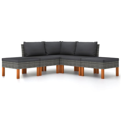 5-tlg. Garten-Lounge-Set mit Kissen Poly Rattan Grau - Pazzar.ch