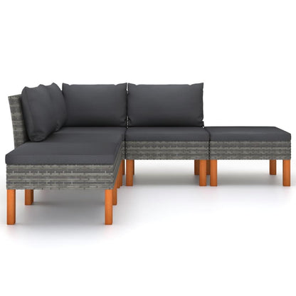 5-tlg. Garten-Lounge-Set mit Kissen Poly Rattan Grau - Pazzar.ch