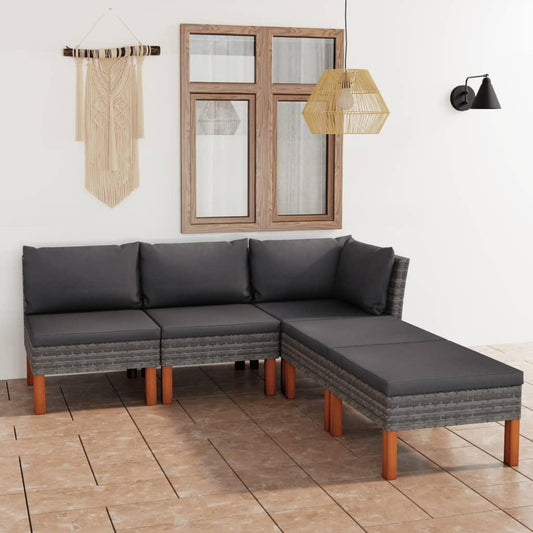 5-tlg. Garten-Lounge-Set mit Kissen Poly Rattan Grau - Pazzar.ch
