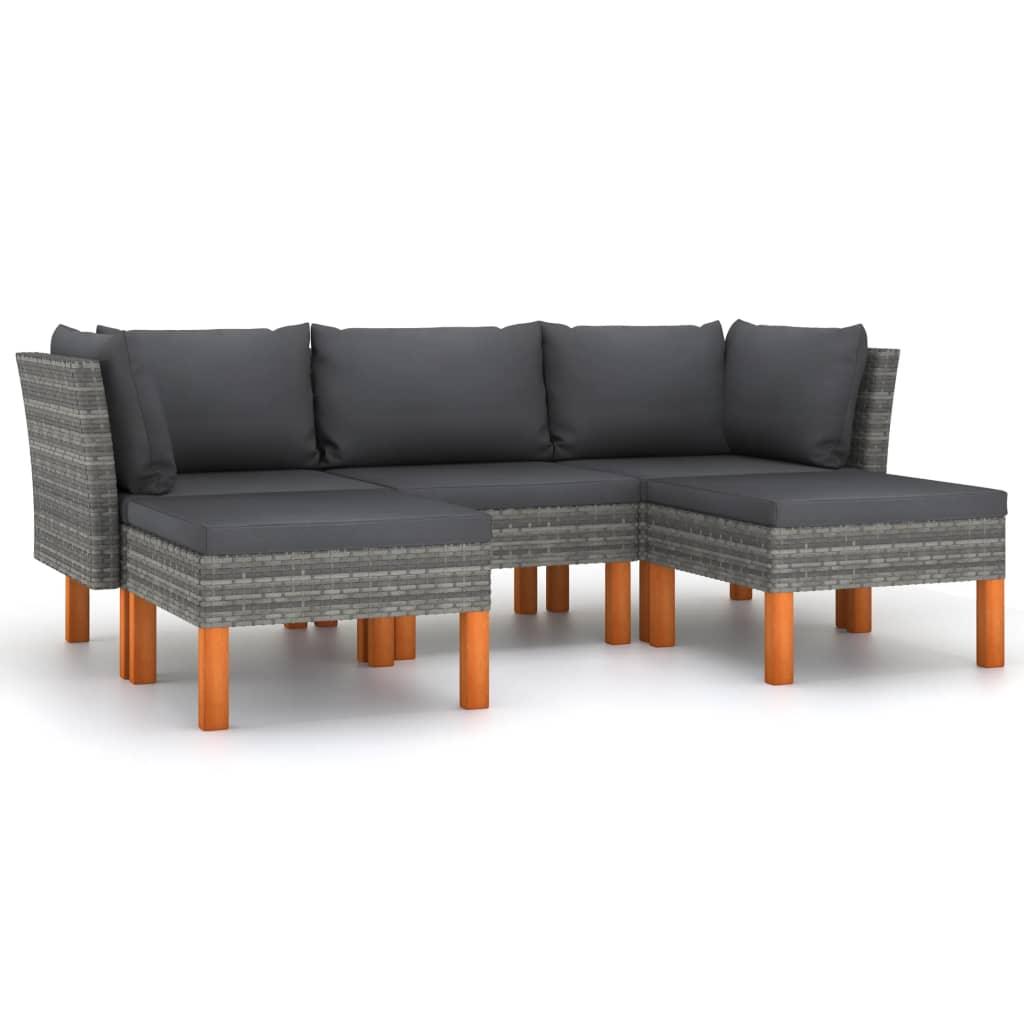 5-tlg. Garten-Lounge-Set mit Kissen Poly Rattan Grau - Pazzar.ch