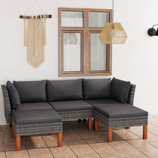5-tlg. Garten-Lounge-Set mit Kissen Poly Rattan Grau - Pazzar.ch