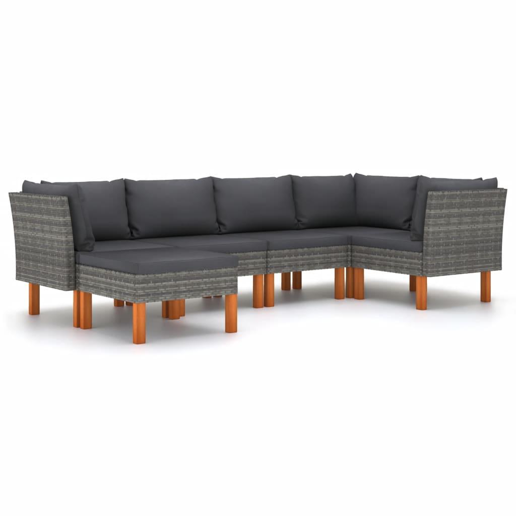 6-tlg. Garten-Lounge-Set mit Kissen Poly Rattan Grau - Pazzar.ch