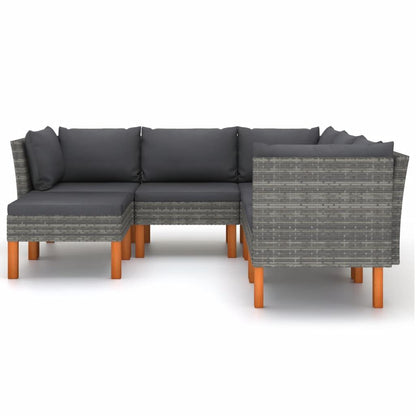 6-tlg. Garten-Lounge-Set mit Kissen Poly Rattan Grau - Pazzar.ch