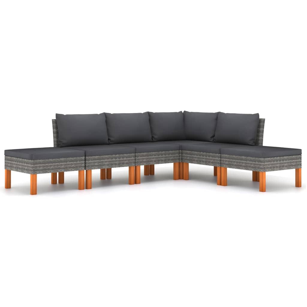 6-tlg. Garten-Lounge-Set mit Kissen Poly Rattan Grau - Pazzar.ch