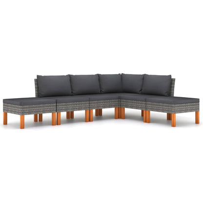6-tlg. Garten-Lounge-Set mit Kissen Poly Rattan Grau - Pazzar.ch