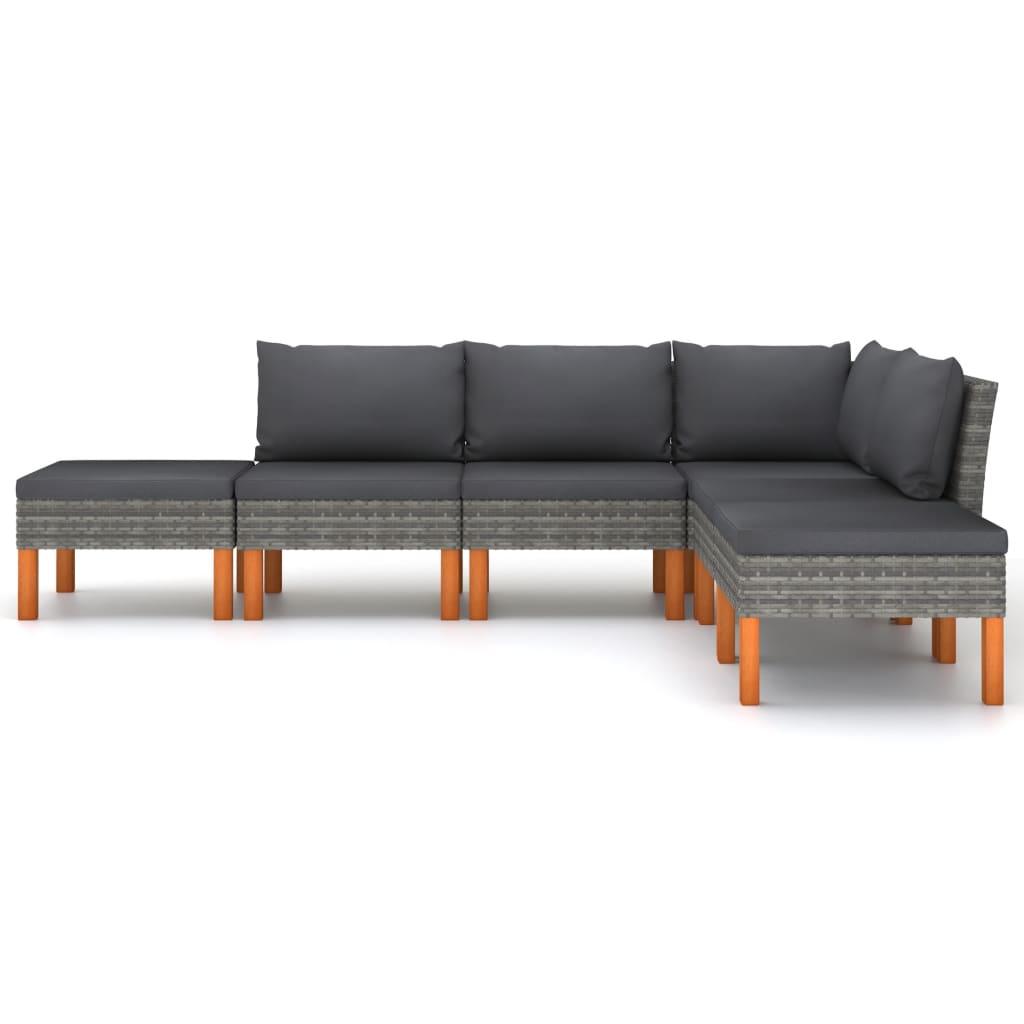 6-tlg. Garten-Lounge-Set mit Kissen Poly Rattan Grau - Pazzar.ch