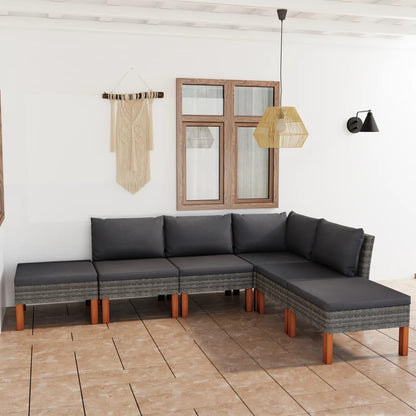 6-tlg. Garten-Lounge-Set mit Kissen Poly Rattan Grau - Pazzar.ch