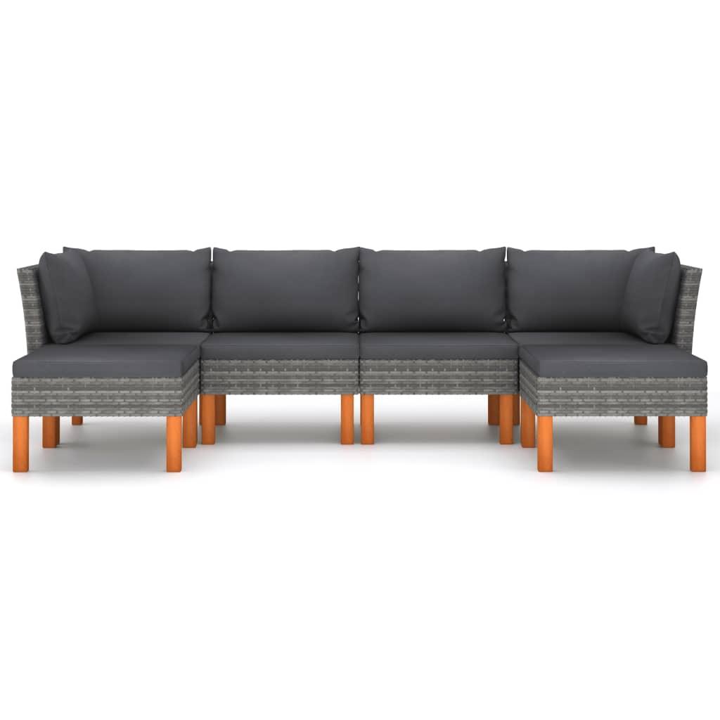 6-tlg. Garten-Lounge-Set mit Kissen Poly Rattan Grau - Pazzar.ch
