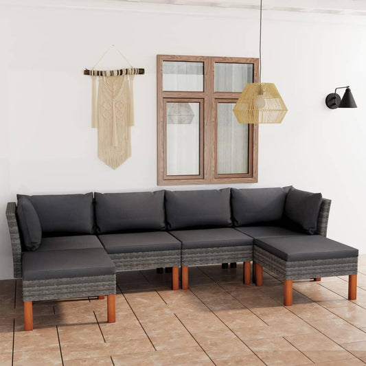 6-tlg. Garten-Lounge-Set mit Kissen Poly Rattan Grau - Pazzar.ch