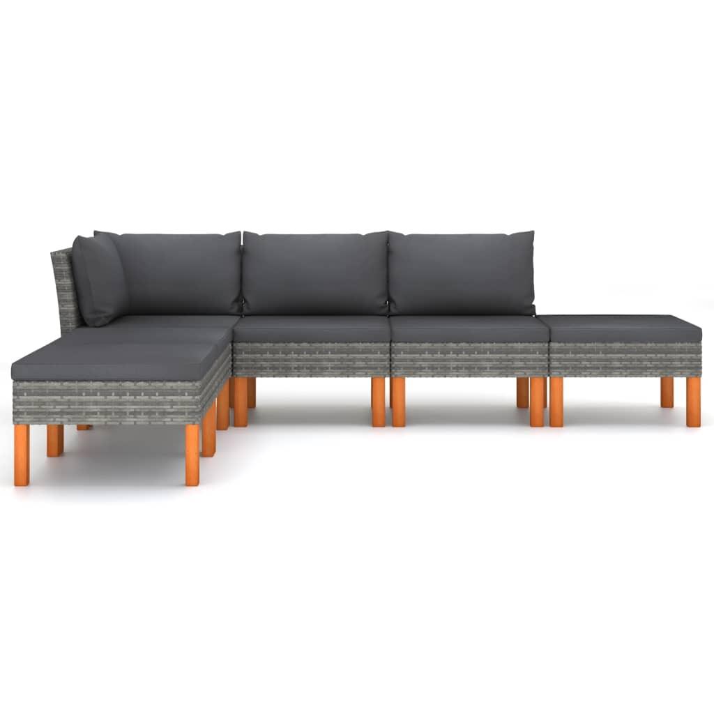 6-tlg. Garten-Lounge-Set mit Kissen Poly Rattan Grau - Pazzar.ch