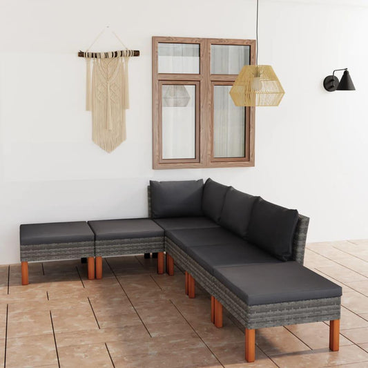 6-tlg. Garten-Lounge-Set mit Kissen Poly Rattan Grau - Pazzar.ch