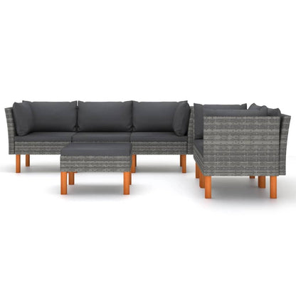 6-tlg. Garten-Lounge-Set mit Kissen Poly Rattan Grau - Pazzar.ch