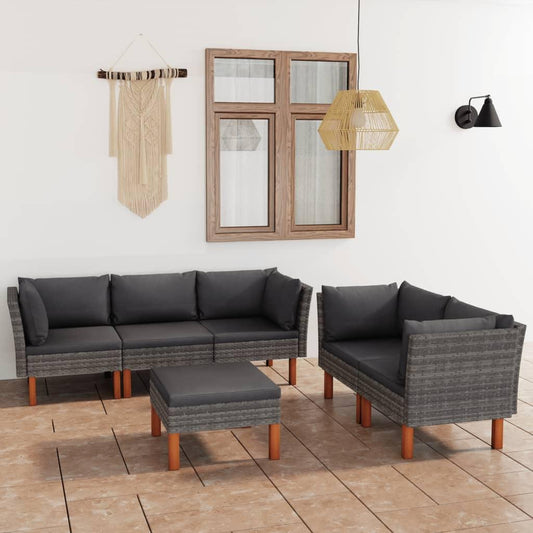 6-tlg. Garten-Lounge-Set mit Kissen Poly Rattan Grau - Pazzar.ch