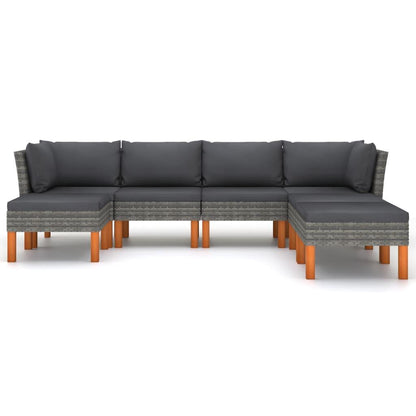 7-tlg. Garten-Lounge-Set mit Kissen Poly Rattan Grau - Pazzar.ch