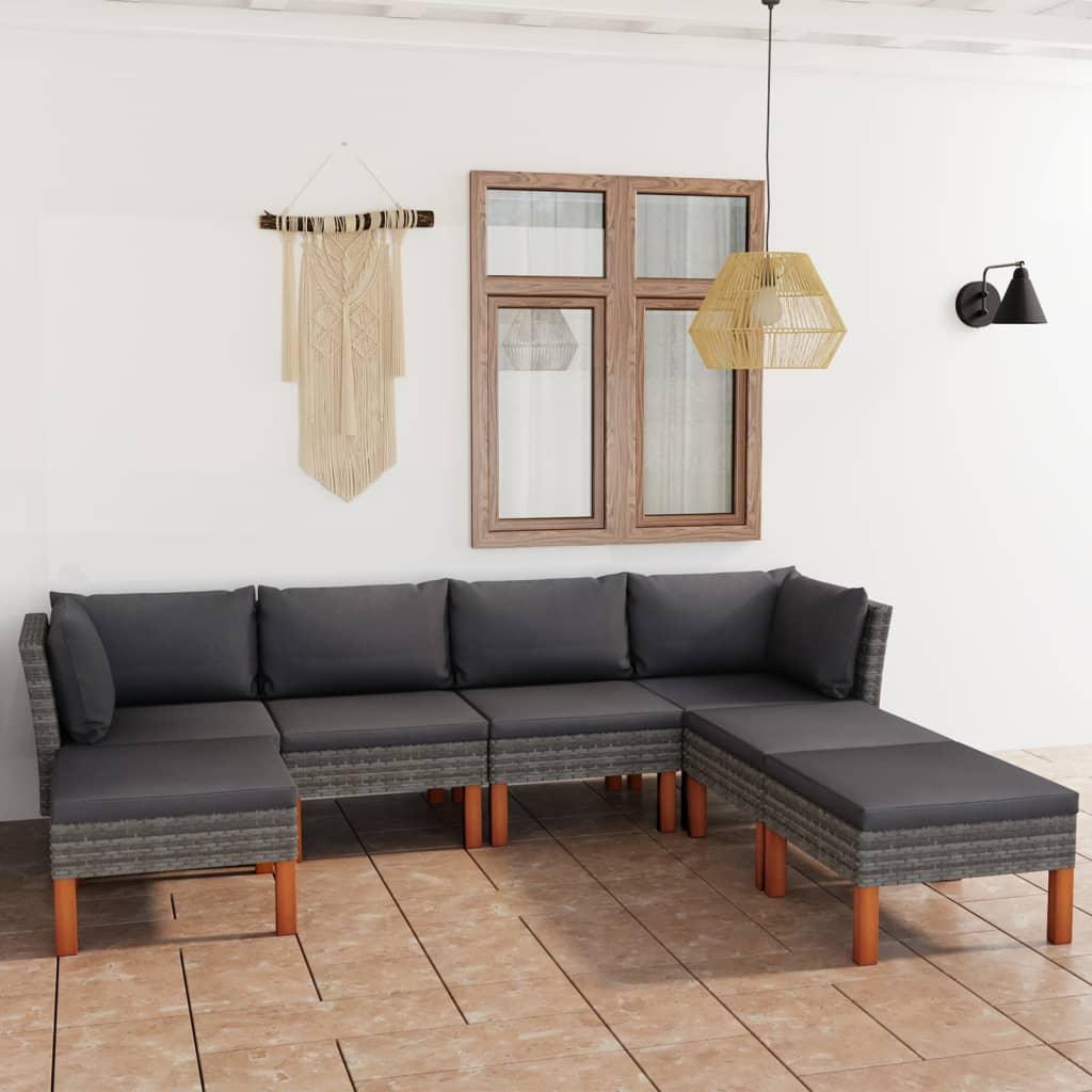 7-tlg. Garten-Lounge-Set mit Kissen Poly Rattan Grau - Pazzar.ch