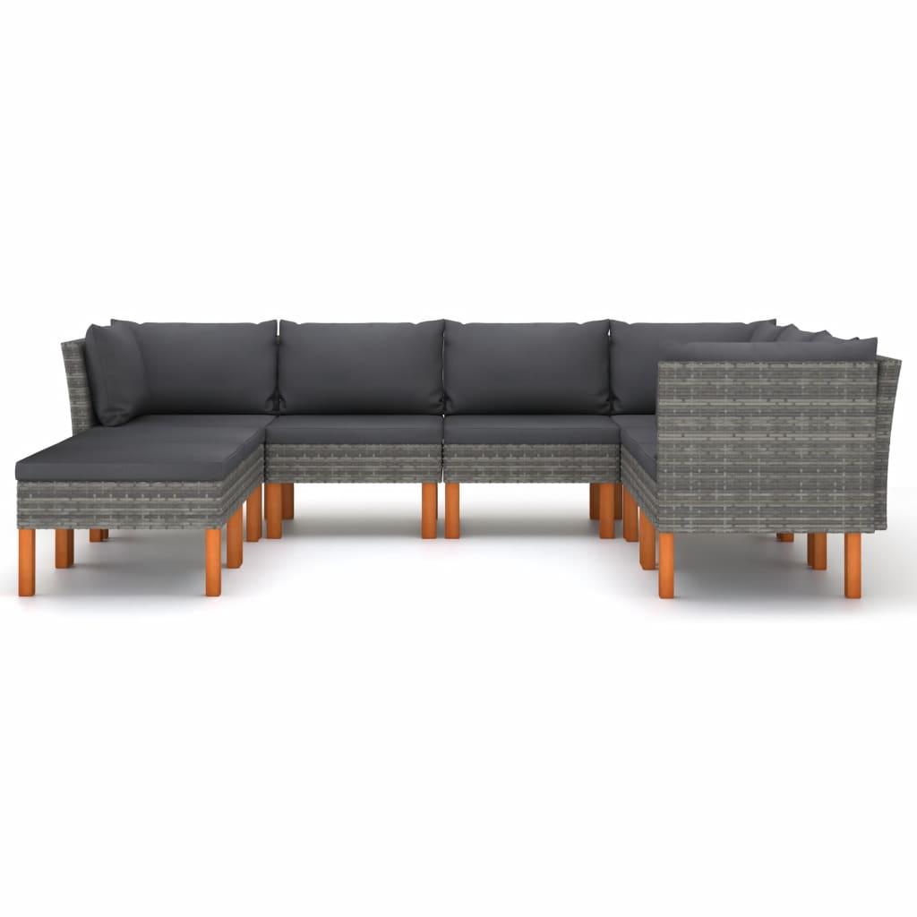 8-tlg. Garten-Lounge-Set mit Kissen Poly Rattan Grau - Pazzar.ch