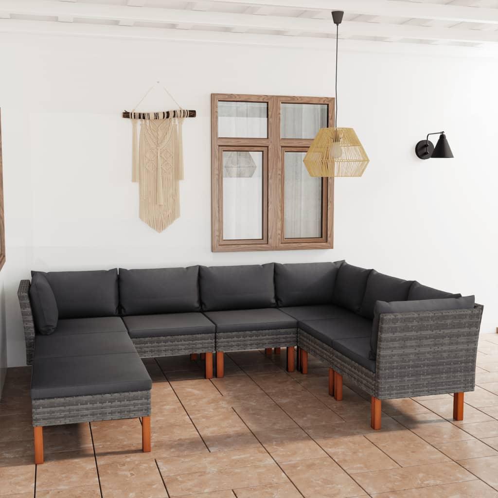 8-tlg. Garten-Lounge-Set mit Kissen Poly Rattan Grau - Pazzar.ch