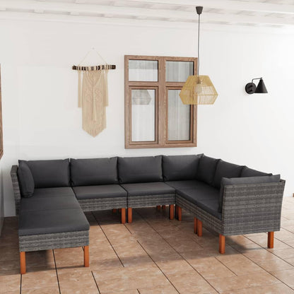 8-tlg. Garten-Lounge-Set mit Kissen Poly Rattan Grau - Pazzar.ch