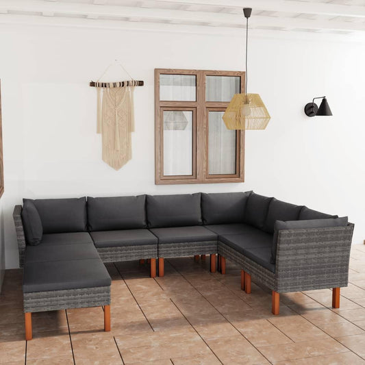 8-tlg. Garten-Lounge-Set mit Kissen Poly Rattan Grau - Pazzar.ch