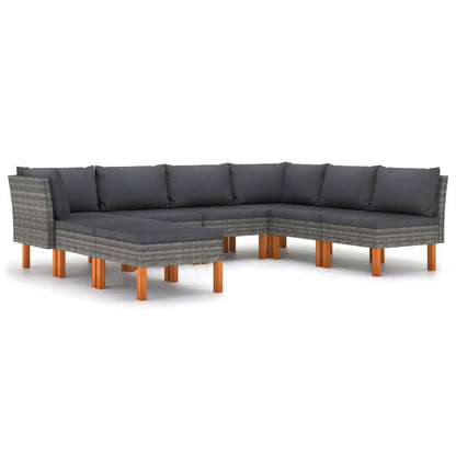 8-tlg. Garten-Lounge-Set mit Kissen Poly Rattan Grau - Pazzar.ch