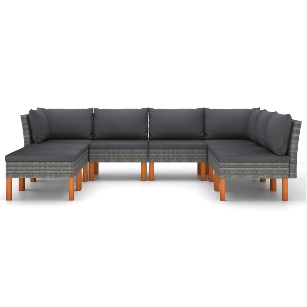 8-tlg. Garten-Lounge-Set mit Kissen Poly Rattan Grau - Pazzar.ch