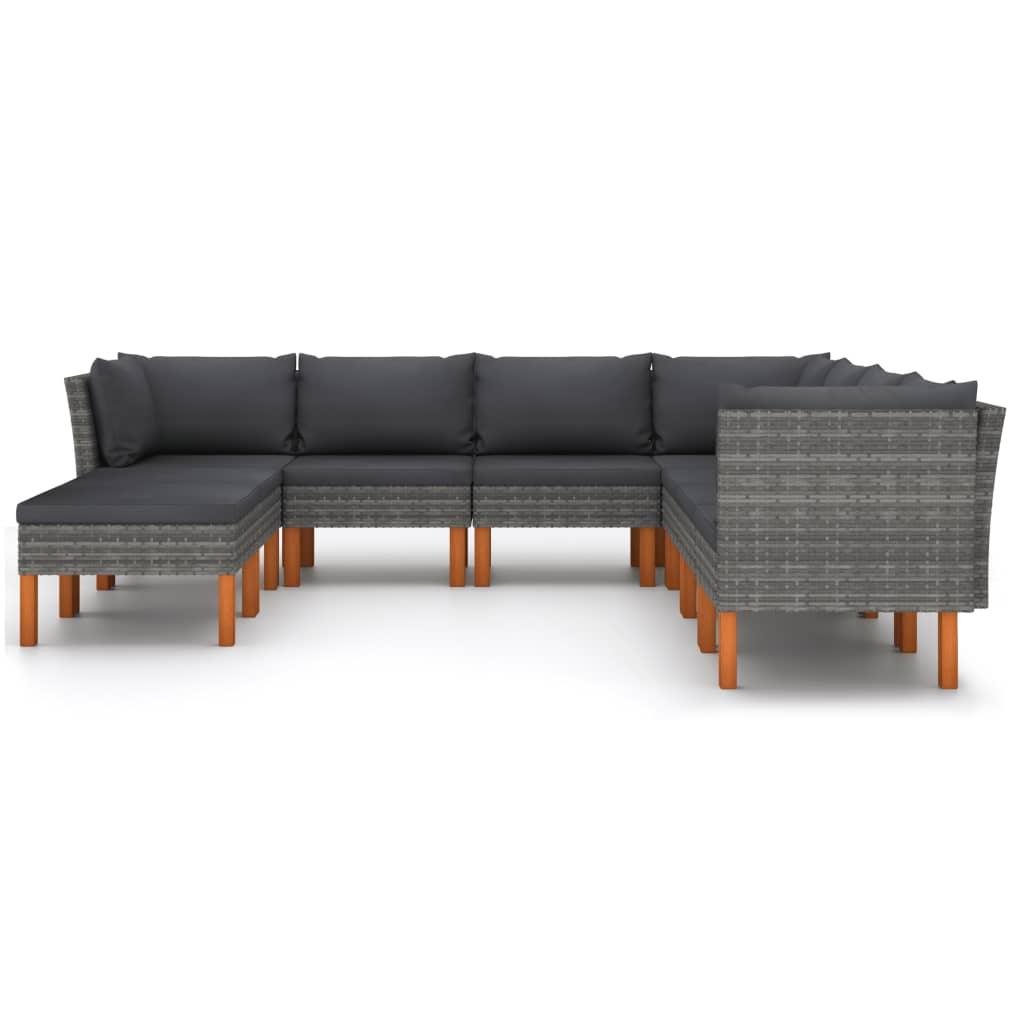 9-tlg. Garten-Lounge-Set mit Kissen Poly Rattan Grau - Pazzar.ch