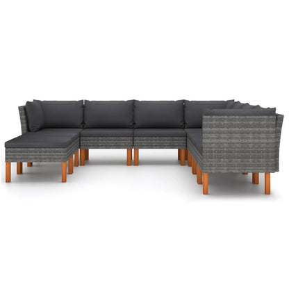9-tlg. Garten-Lounge-Set mit Kissen Poly Rattan Grau - Pazzar.ch